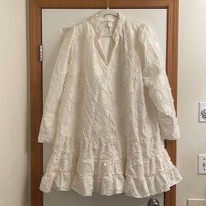 H&M white jacquard mini swing dress, size xxl.